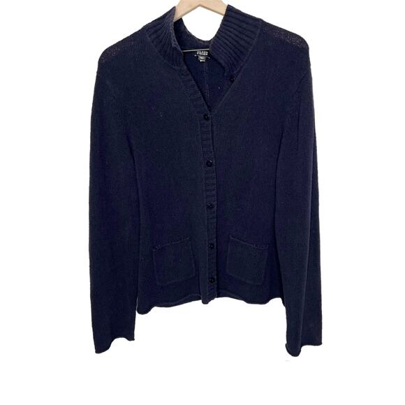 EILEEN FISHER Women's Organic Cotton Grandpa Cardigan Sweater Pockets Navy XL - Picture 1 of 13